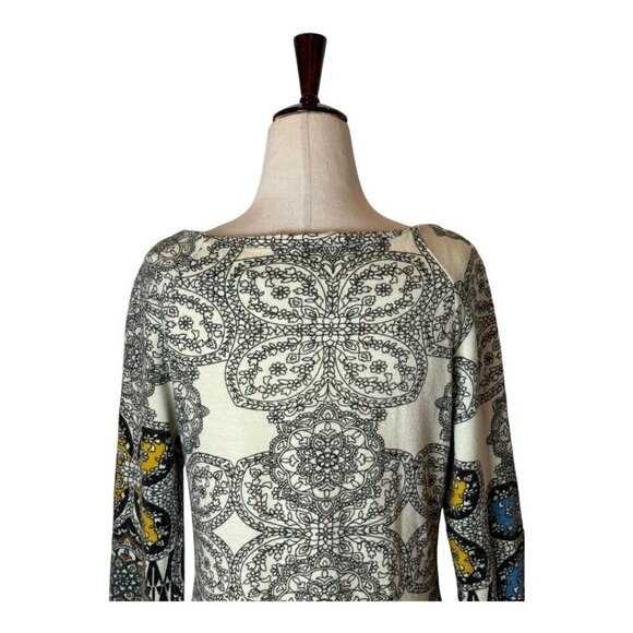 Aryeh Anthropologie Dress Women Medium Ivory‎ Geometric Print Knit Fit And Flare - Picture 4 of 9